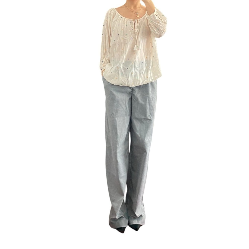 J. Crew Embroidered 3/4 Sleeve White Blouse Size S